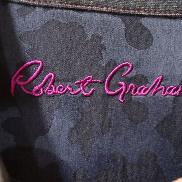 Robert Graham Blue Gray Pin Stripe Camo Flip Cuff Sleeves Button Down Shirt 2X - Picture 15 of 16